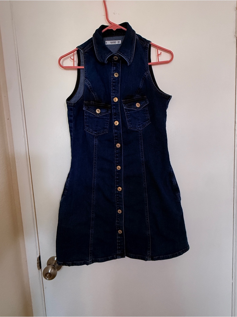 Mango Dark Blue Sleeveless Denim Button Dress